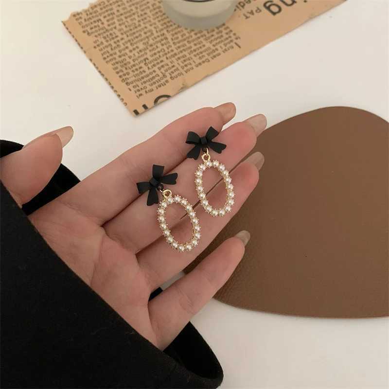 Korean Sweet Pink Bowknot Pearl Drop Earrings for Women Elegant White Rose Flower Long Tassel Earrings Party Wedding Jewelry Gift XJ250722