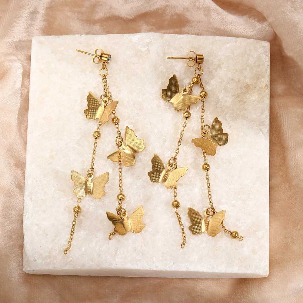 DOTIFI Stainless Steel Exaggerated Rhinestone Hollow Butterfly Tassel Pendant Female Earrings Retro Long Earrings Jewelry Gifts XJ250722