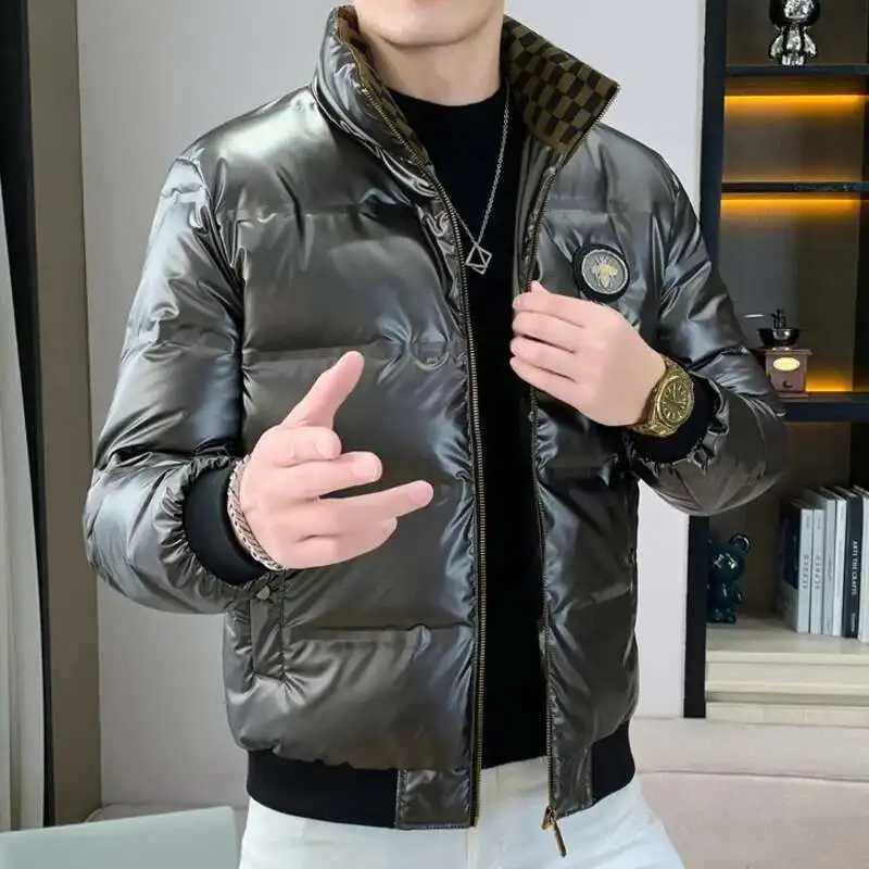 2023 Stand Collar Shiny Down Solid Color Coat Men Winter Long Sleeve Jacket Letter Print Jacket Men Shiny Down Jacket Black W250722