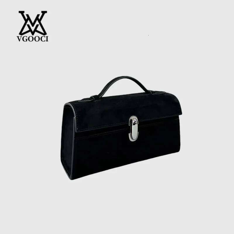 VGOOCI Genuine Leather Solid Color Simple Handbag Small Square Row Bag Women's Suede Savette Baguette bag for women