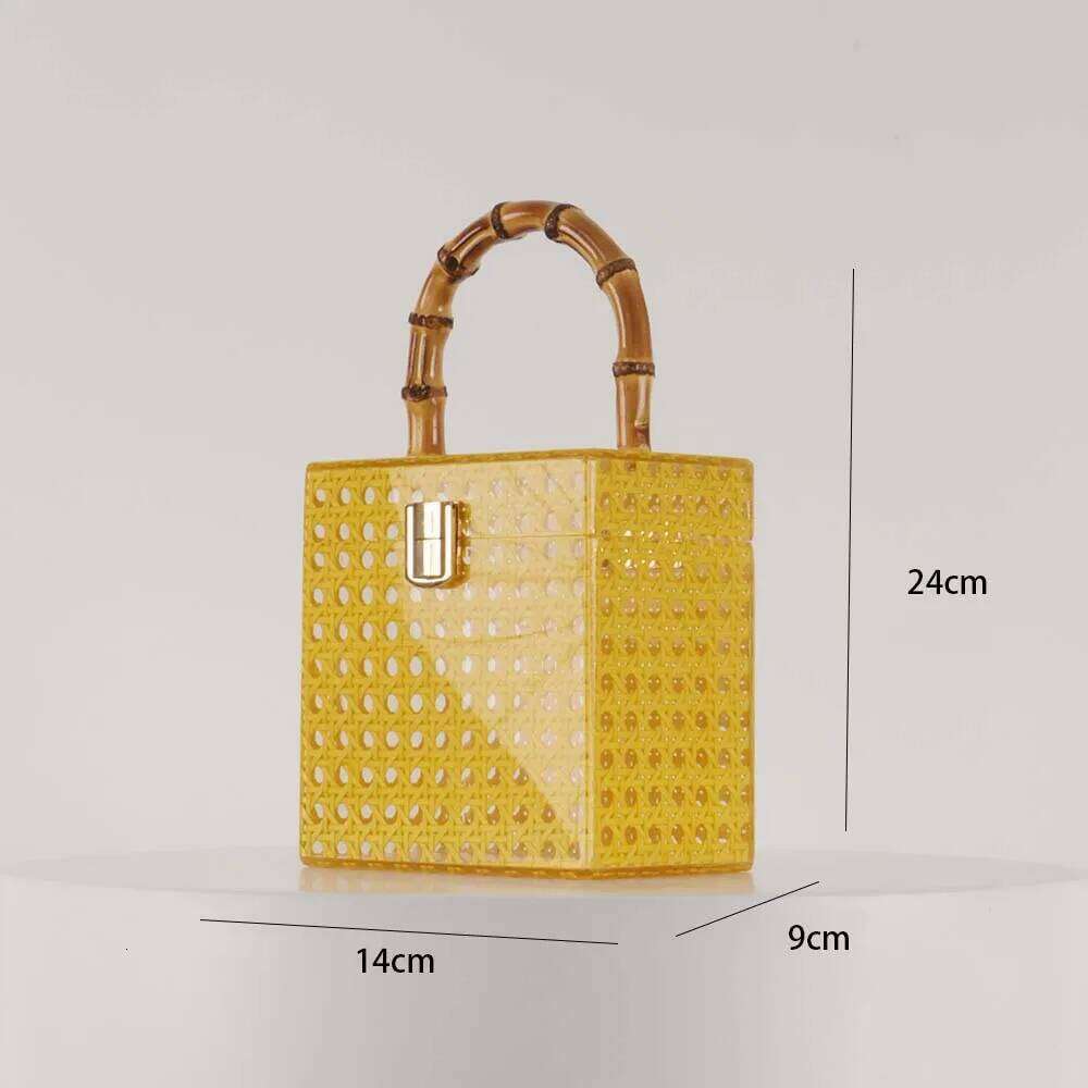 Women Wedding Evening Clutch Bag Lady Box Handbag Female Designer Acrylic Rattan Bamboo Handle Summer Pro Gift Beach Totes