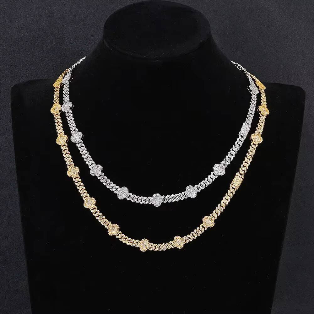 Fine Jewelry S925 Silver VVS D Colour Moissanite Bracelet Iced Out Four Leaf Clover Cuban Link Chain Hip Hop Men Bracelet