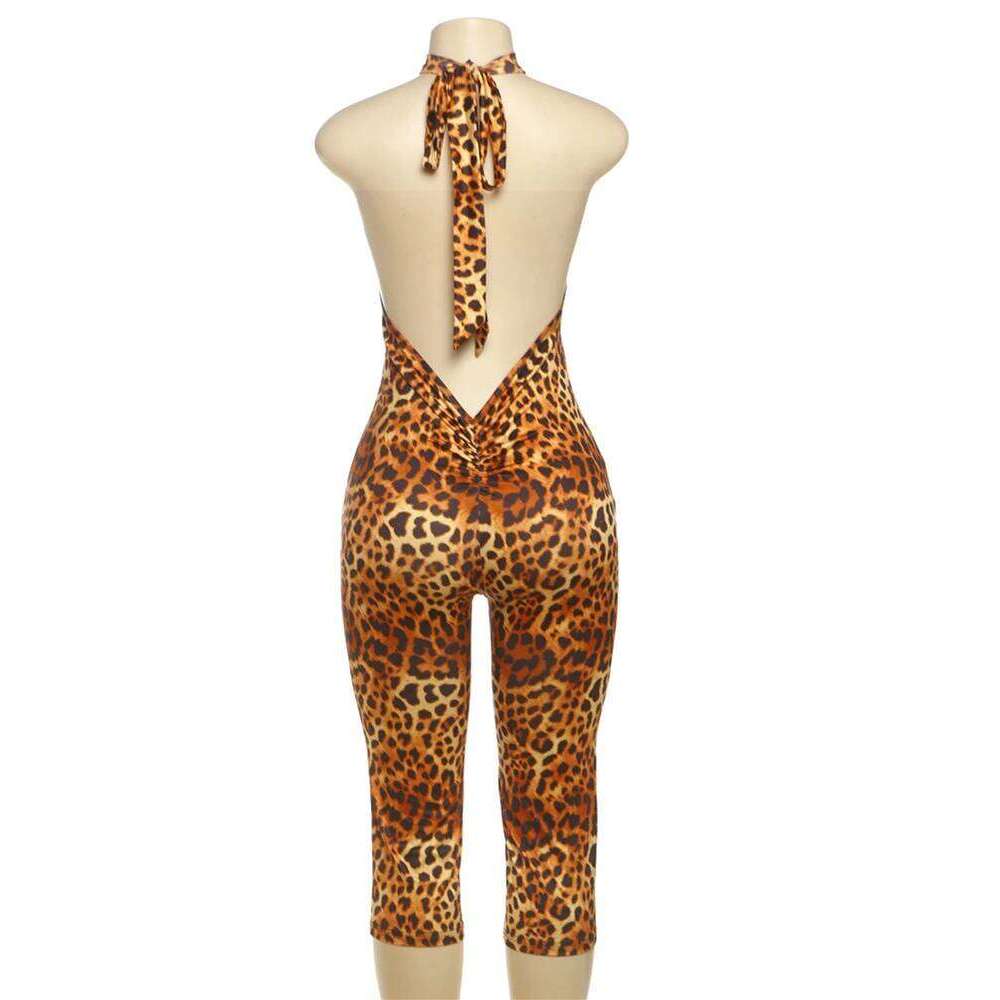 Weird Puss Colorful Print Romper Women Halter Bandage Summer Sexy Hipster Backless Activity Workout Fit Tight Stretch Playsuits