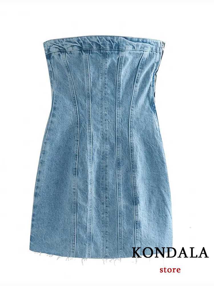 TRZA Sexy Blue Denim Sheath Mini Party Dress Women Y2K Street Style Jeans Tube Backless Bodycon Dress Fashion 2024 Dresses XJ250722