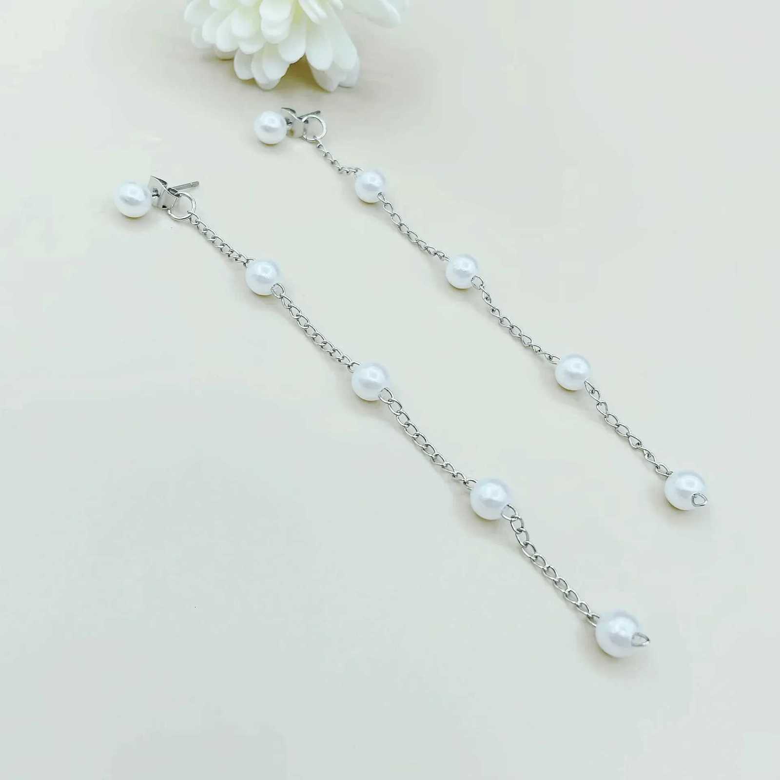 Earrings New Retro Long Pearl Earrings Chain Tassel Fashion Atmospheric Wedding Pendant Earrings for Women Elegant Ear Pendant XJ250722