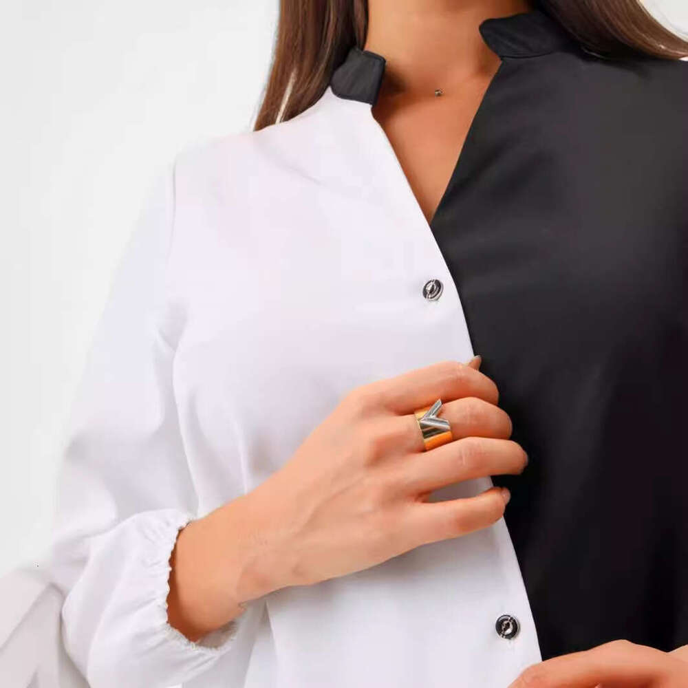 Women's Casual Fashion Professional Shirt Spring New Style Elegant Commuter Color-Block Long Sleeve Top B5