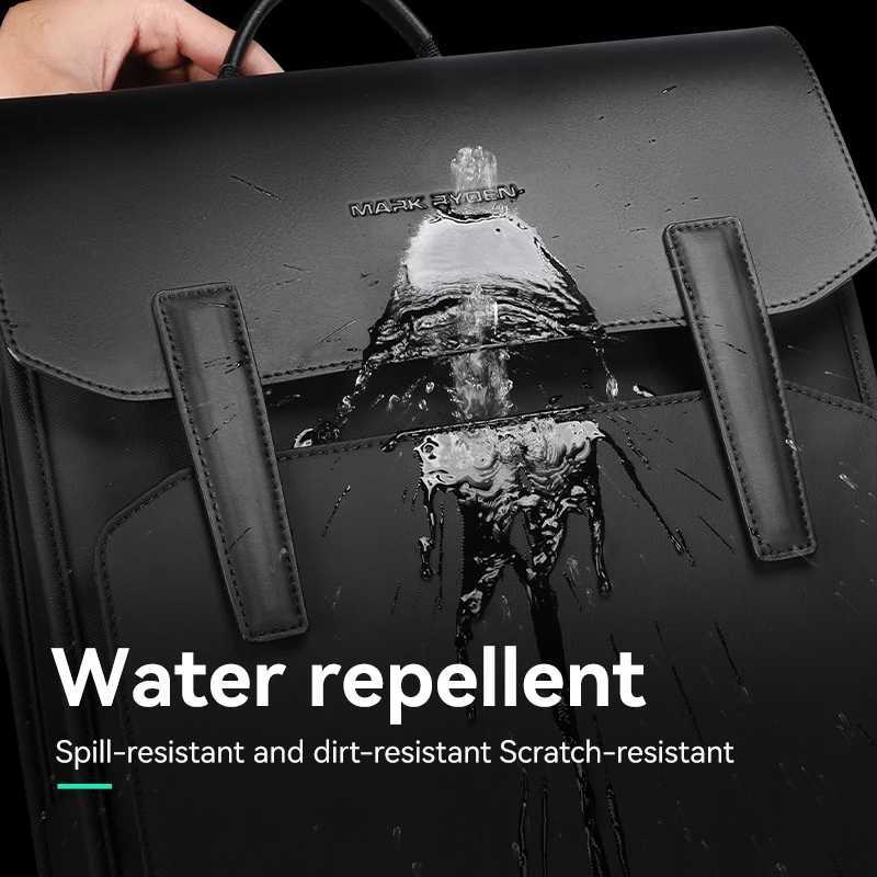 Mark Ryden Classic Business Work Black Leather Backpack 15.6 Inch Laptop Waterproof Bag School Bags Business Backpack for Men G250721