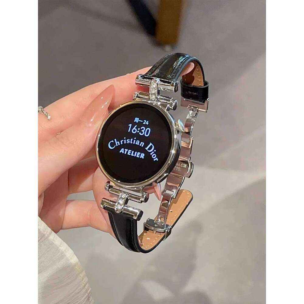Compatible With Huawei Gt5 Watch Strap Leather Arc De Triomphe Dia-Encrusted Butterfly Buckle Gt3 2Gt4 Prowatch 34 Autumn Winter Women