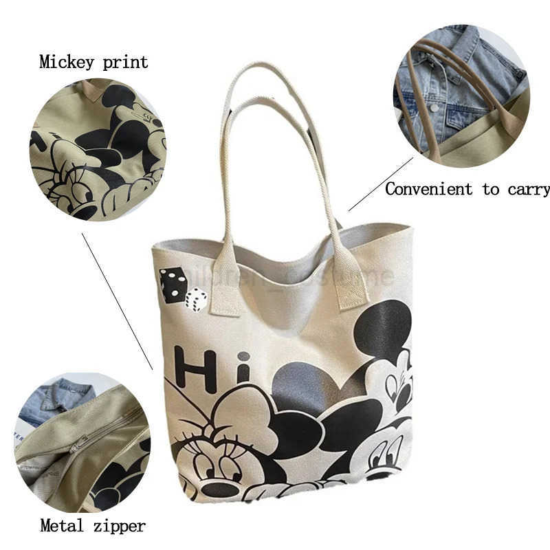 Disney Mickey Graffiti Womens Shoulder Bags Large Capacity Canvas Tote Handbag Daily Commuting Laptop Bag W250722