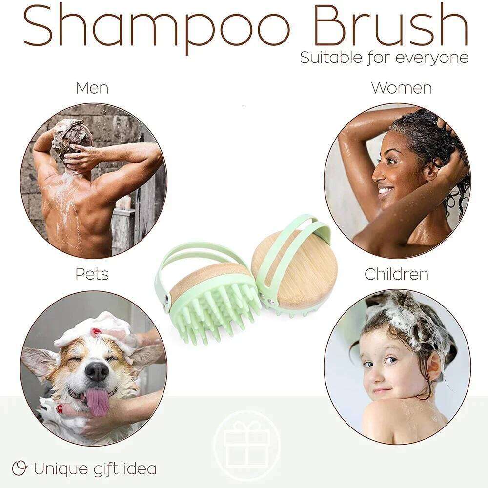 New Environmentally Friendly Silicone Bamboo Wood Bath Children's Hair Washing Scrubbing Brush, and Magic Tool