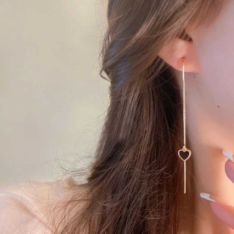 Fashion Black Heart Ear Line Long Hanging Earrings for Women Elegant Gold Color Pierced Tassel Earring Party Jewelry Gift XJ250722