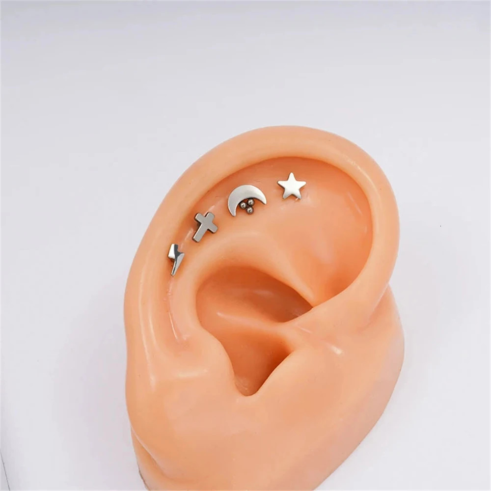 5Pcs/lot Lover Gift ASTM 36 16G Cartilage Tragus Earrings Ear Lip Helix Studs Tongue Nail Body Piercing Jewelry 250722