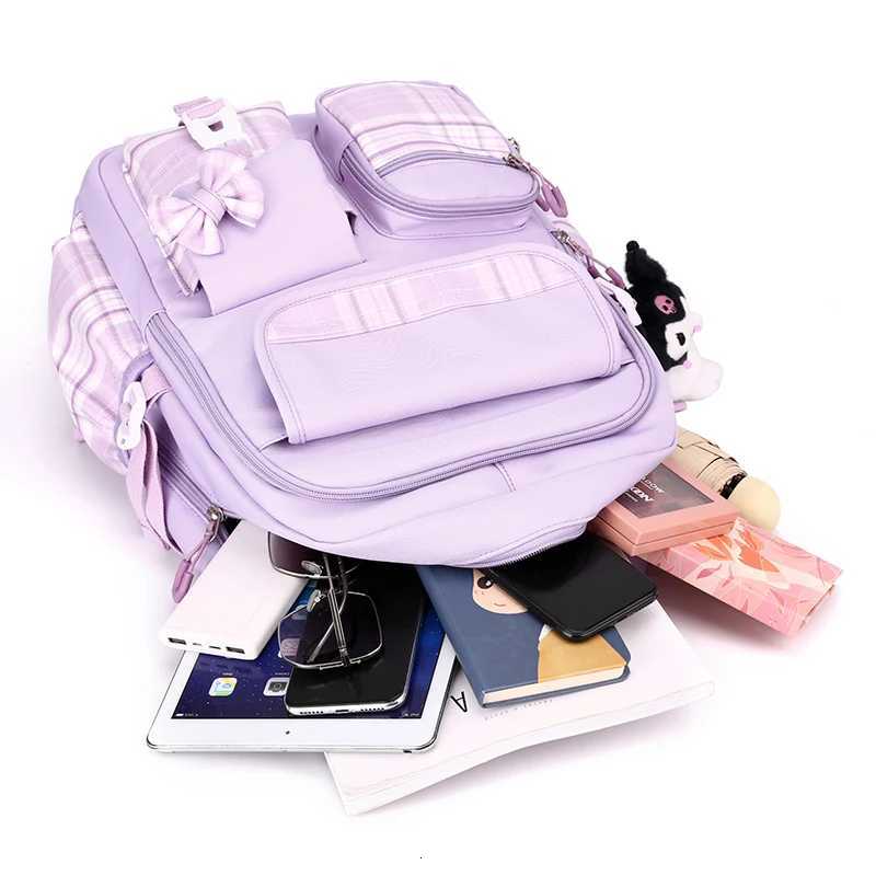 Cute Wen Backpack Waterproof Multi-Pocket Nylon School Backpack for Students Female Girls Kaii Laptop Bookbag Purple Backpacks Y250722