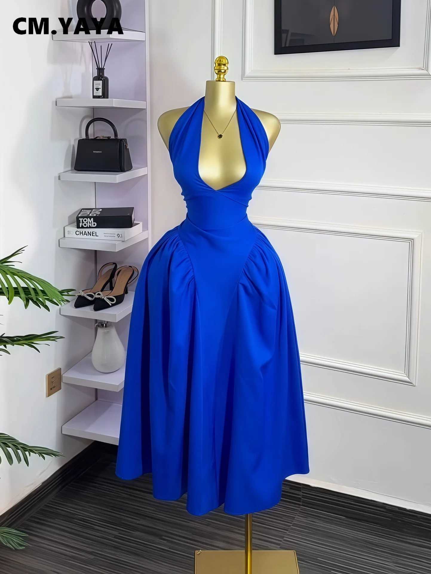 1200 Women Halter V-neck Backless Sleeveless Big Swing Bodycon Midi Maxi Long Dress 2025 Vacation Sexy Party Evening Dresses XJ250722