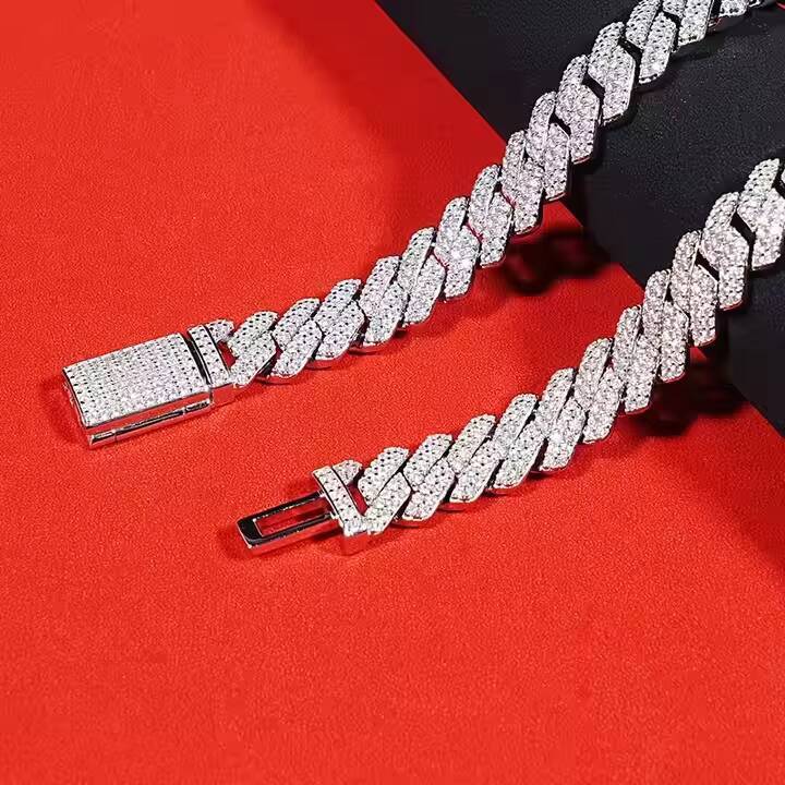SICGEM INT Wholesale Price Hip-Hop 925 Silver and Moissanite Necklace Punk Necklace Cuban Chain Ultra Thick Chain