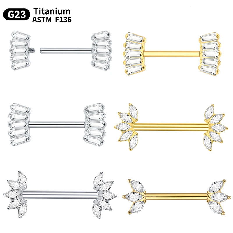1Pc G23 Nipple Piercing Bar for Women 14G Internal Thread Crystal Flower Nipple Shield Ring Barbell Sexy Jewelry 250722