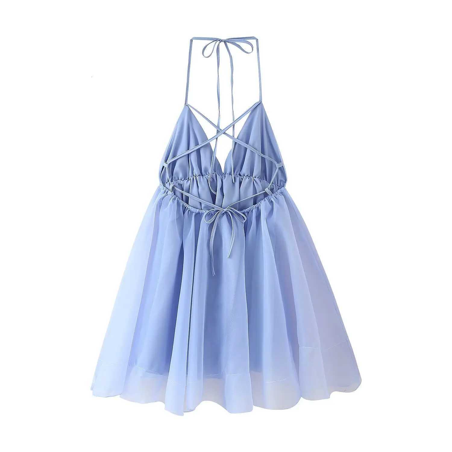 2025 Summer Sexy Backless Women Dress Lace-up Loose Pleated Hem Mini Dress Women Sleeveless High Waist Vacation Party Dress XJ250722