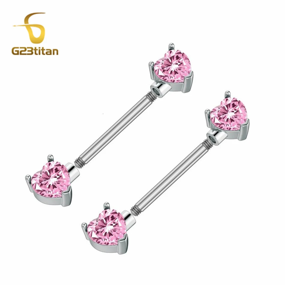 2pcs Pink Heart Zircon Nipple Ring Women Sexy Summer Accessories 12-20mm 14G Teat Piercing Bar Body Jewelry 250722