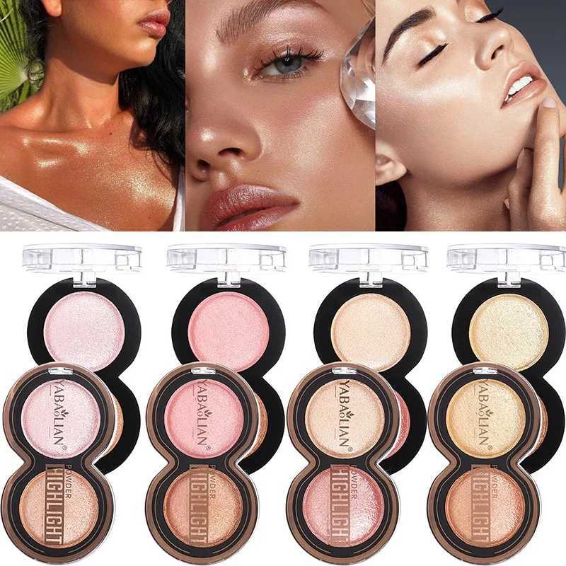 2 Tone Highlight Powder Gloss Glitter Highlight Contour Palette Natural High Gloss Contour Concealer Cheek Color Lasting Light W250722