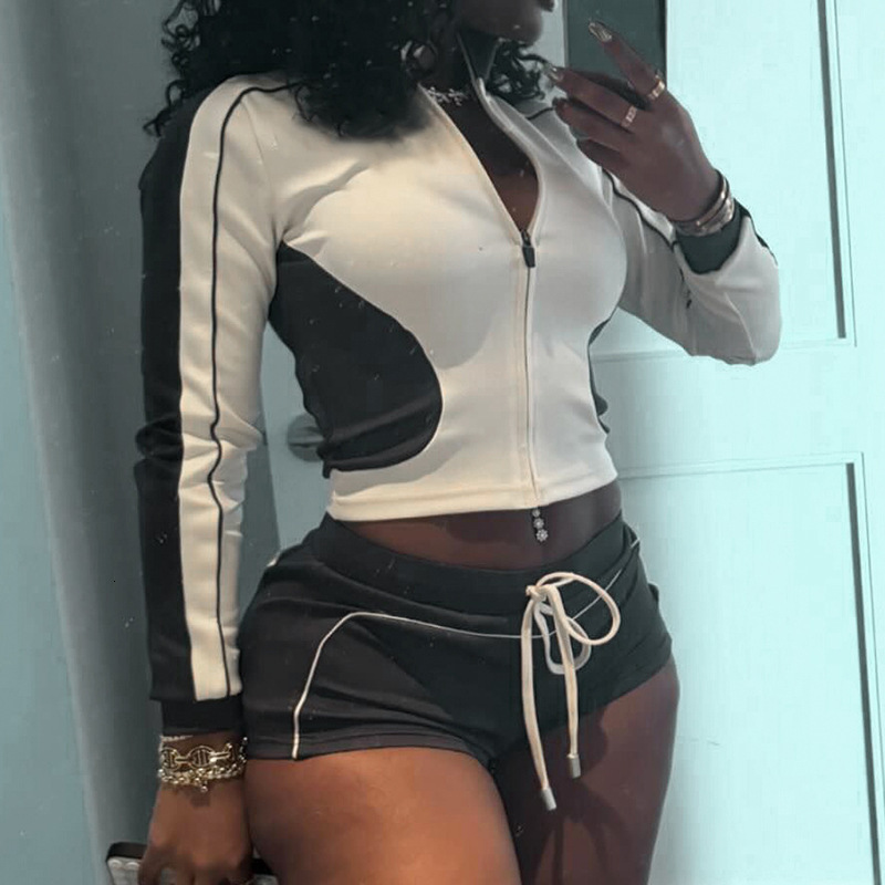 K24ST371 style 2025 spring stand up collar slim fit fitness suit slimming top sports jacket shorts set