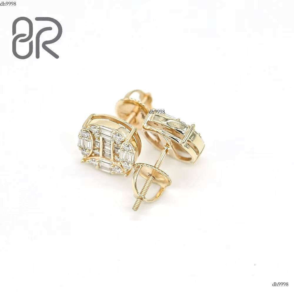 10K 14K Studs Real Gra Certified French Long Stick Cut Vvs Moissanite Gold Earrings