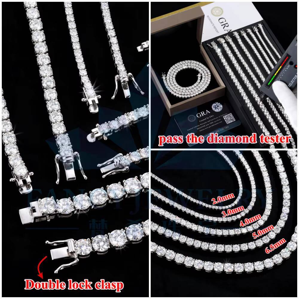CHEAPEST in HISTORY Large Stock Moissanite Tennis Chain Necklace Bracelet 2MM 3MM Hip Hop Iced Out Jewelry Moissanite Chains
