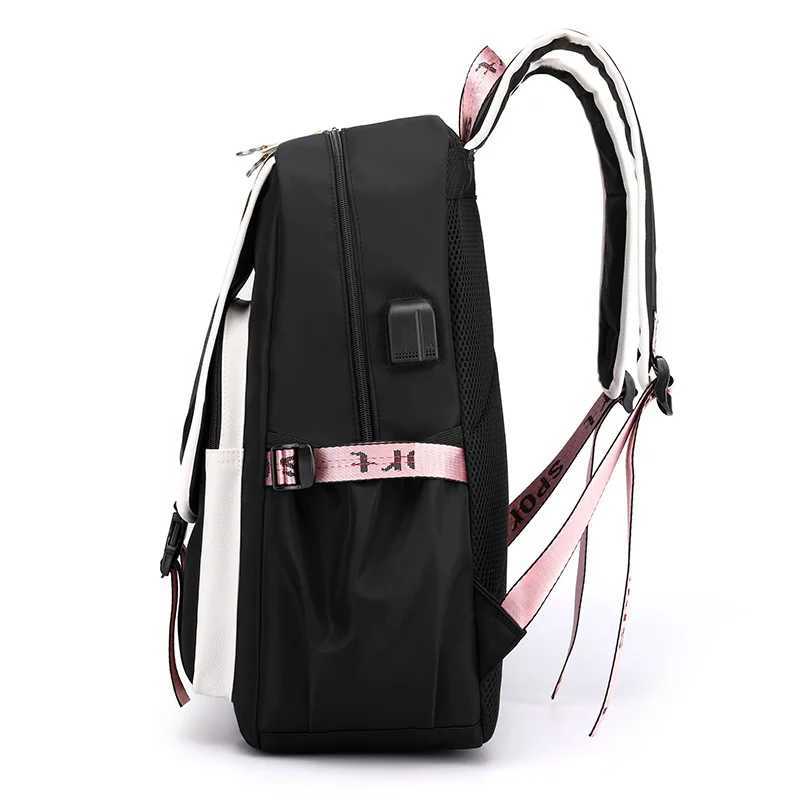 Large School Bags for Teenage Girls USB Port Canvas Schoolbag Student Book Bag Fi Black Teen School Backpack Mochila Y250722