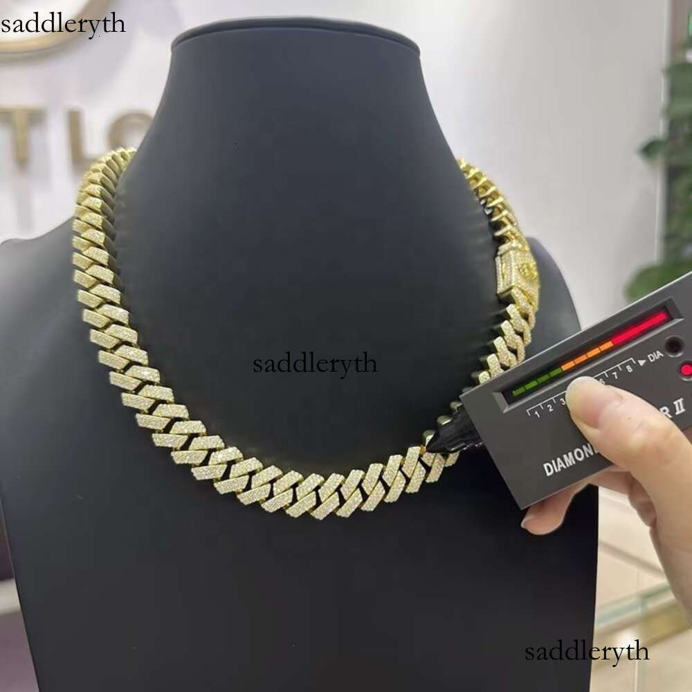 Necklace moissanite chain cuban link chainHip Hop Jewelry Custom VVS Lab Dia Mossinate Chain Men 14k Gold Vermeil