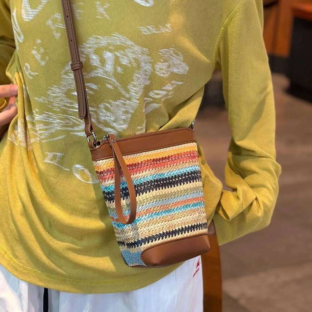 2025 Summer Women's Raffia Leather Crossbody Bag - Girl's Trendy Convertible Shoulder Purse for Beach & Weekend