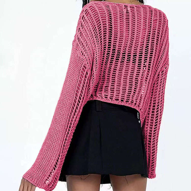 Spring Summer For Women Hand Crocheted Off-Shoulder Hollow-Out Women's Knitted Sweater B5