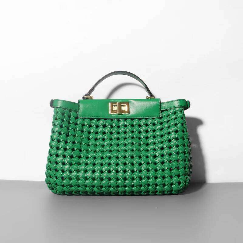 2025 New High Quality Hand Knitting Handbag For Women Hollow Out Female Shoulder Summer Beach Fashion Cross Body Bag City Bag