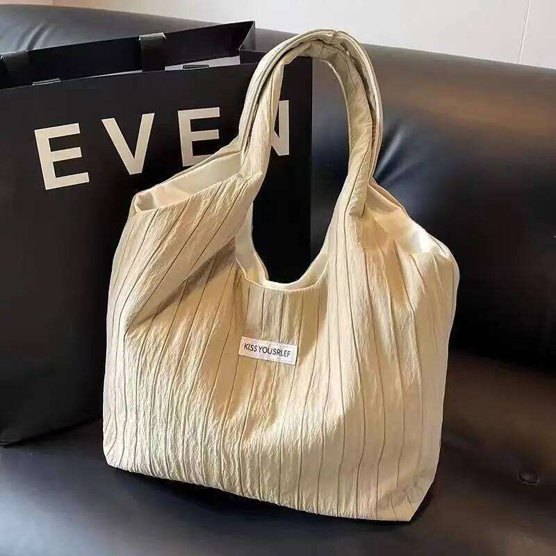 Simple Casual Striped Large Capacity Women's Single Shoulder Tote Multi-Purpose And Versatile Shopping Bag, Storage Bag