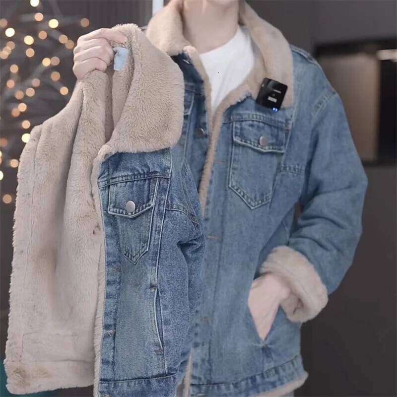 Girls Plus Veet Thick Denim Jacket Winter Warm Padded Coat Children's Loose Lapel Outerwear New Casual Parkas 4-12 Years Old