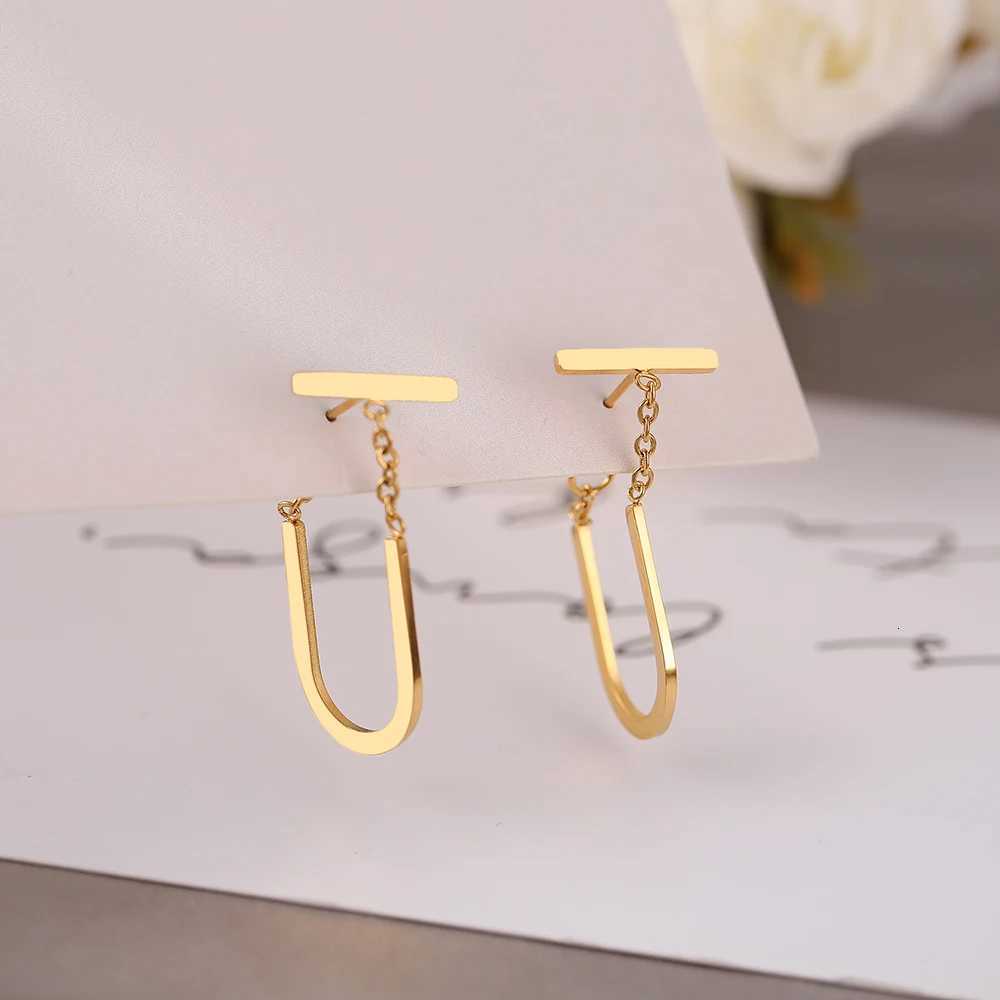 Stainless Steel Earrings Simple Geometric Stick Gothic Hip Hop Stereo U-shaped Tassel Pendant Earrings For Women Jewelry Gifts XJ250722