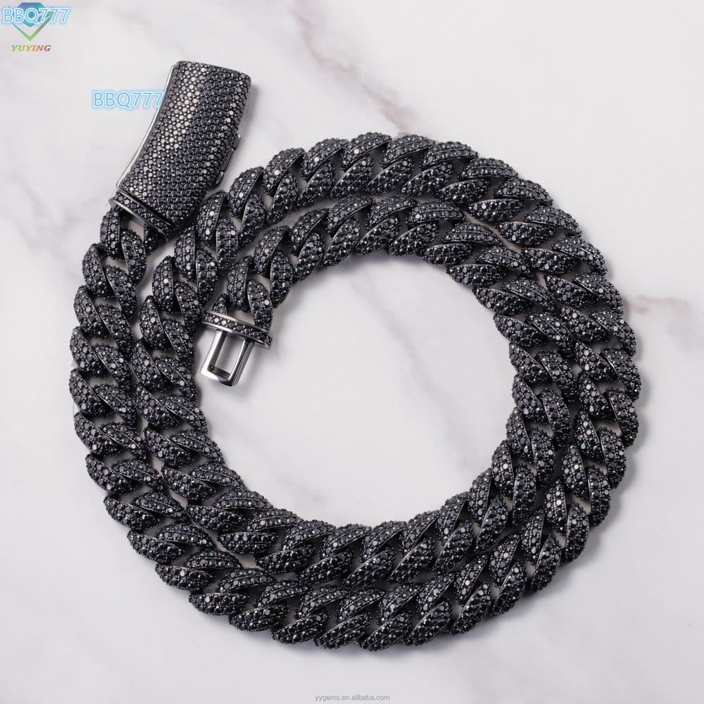 Black Diamond Necklace Bracelet 13mm S925 Silver Iced Out VVS Moissanite Diamond Link Chain with GRA Certificate