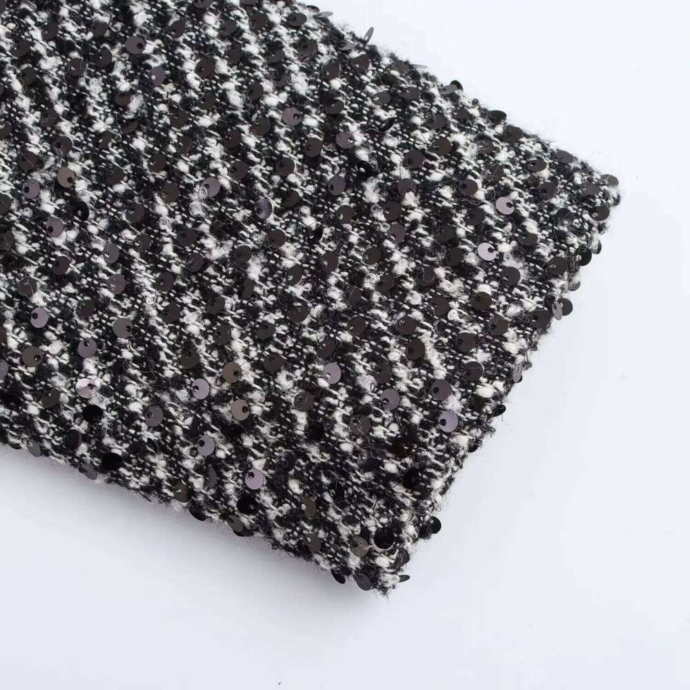 hoodie Autumn Sequined Gingham Women Button Jacket Streetwear Fashion Vintage Turn-down Collar Chic Straight Outwear jacket