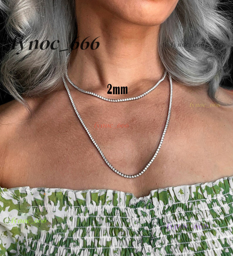 Pass Diamond Tester Hip Hop Jewelry 2mm-4mm VVS Moissanite Diamond 925 Silver Iced Out Tennis Chain Necklaces
