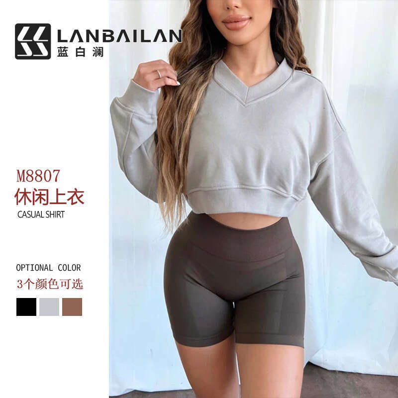 Women's Clothing Long Sleeve Loose Casual Solid Color Sweatshirt Top B5