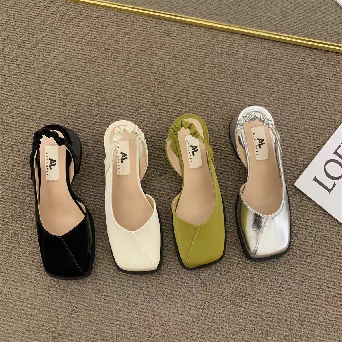High Heels Women's French Square Thick Feet Spring and Automatic Single Mary Slim Shoes Sandals Treasure Head Half Trailer 230506