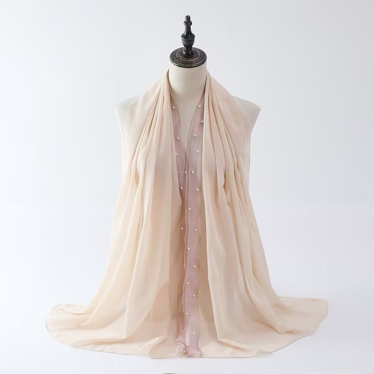 T1277 new hot-selling pearl edge chiffon versatile long scarf fashionable high-quality breathable scarf sunscreen head scarf