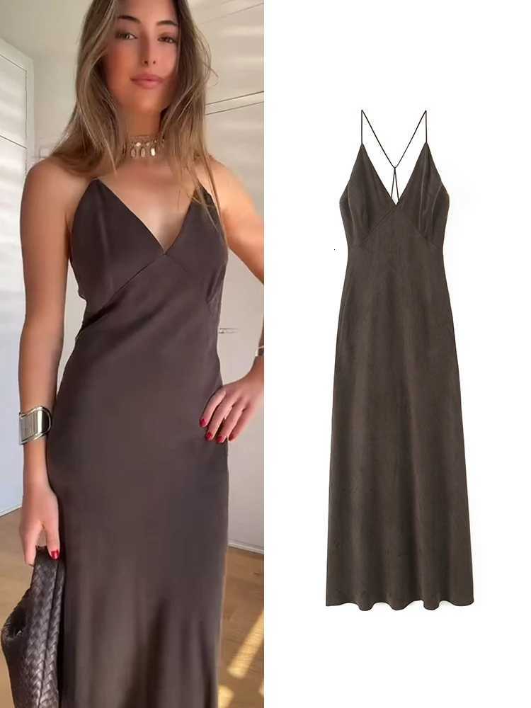 TFMLN Summer New Ladies Ele Midi Sling Dress Seamless Solid Backless Slim V-Neck Dresses 2025 Beach Party Sexy Dress XJ250722