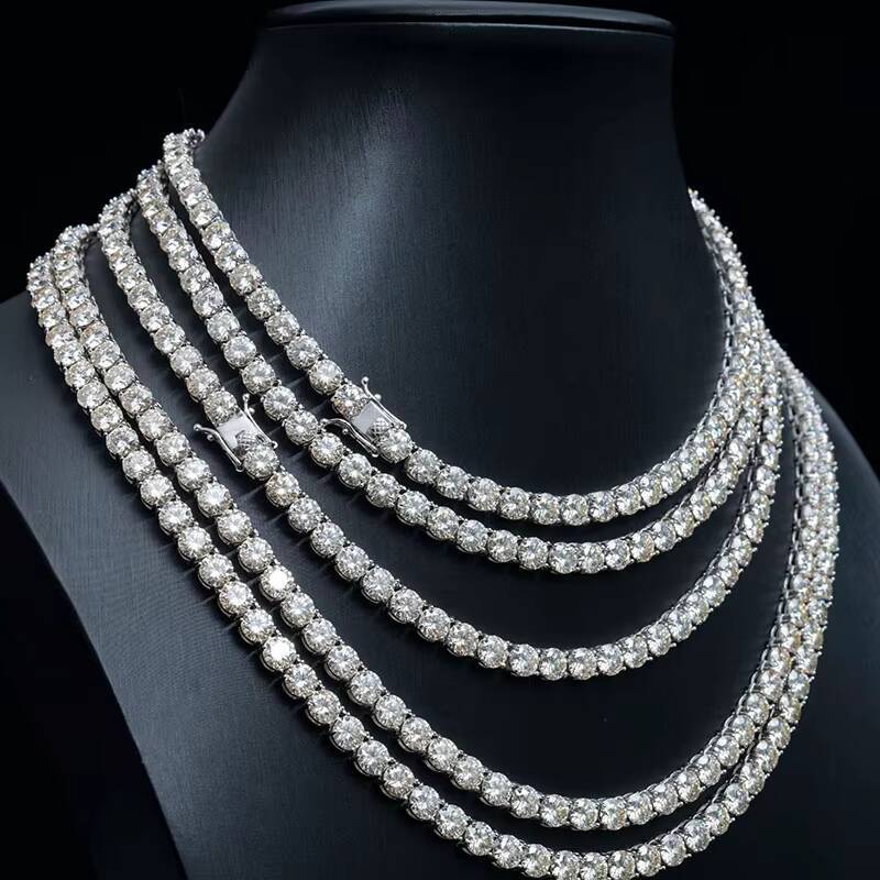 Pass Diamond Tester Fine Jewelry 925 Sterling Silver VVS Moissanite Tennis Chain Iced Out Hip Hop Tennis Chain Necklace