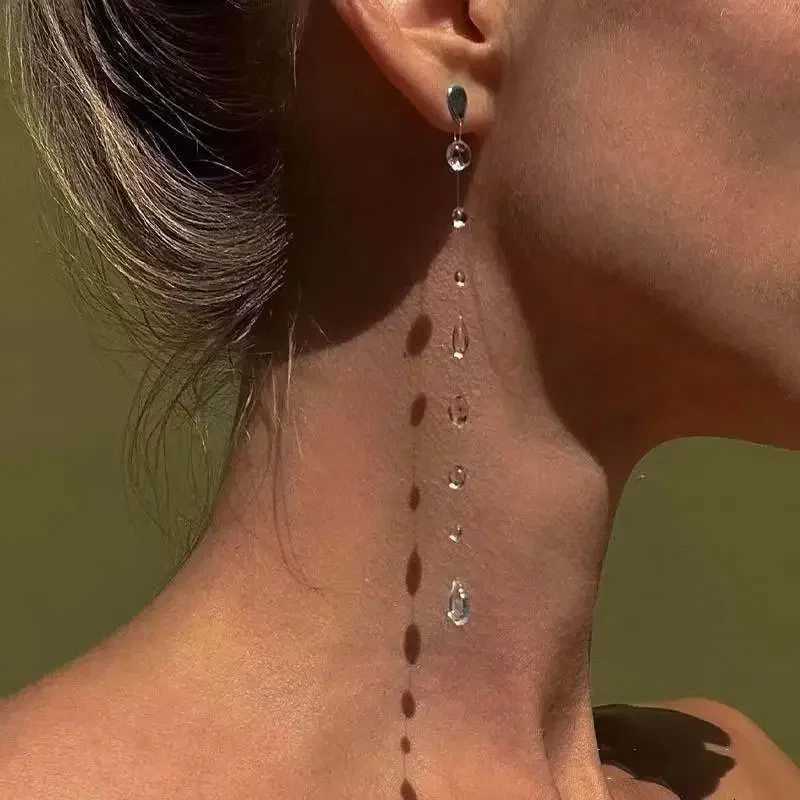 Handmade Water Drop Earrings Necklace for Women Fashion Transparent Crystal Bead Long Tassel Earrings Wedding Party Jewelry Gift XJ250722