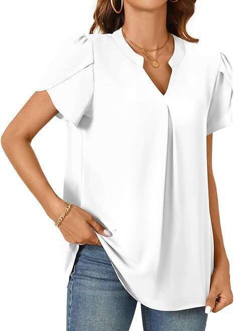 Summer Simple Fashion Casual Style Women's Shirt Solid Color Ruffle Sleeves B5