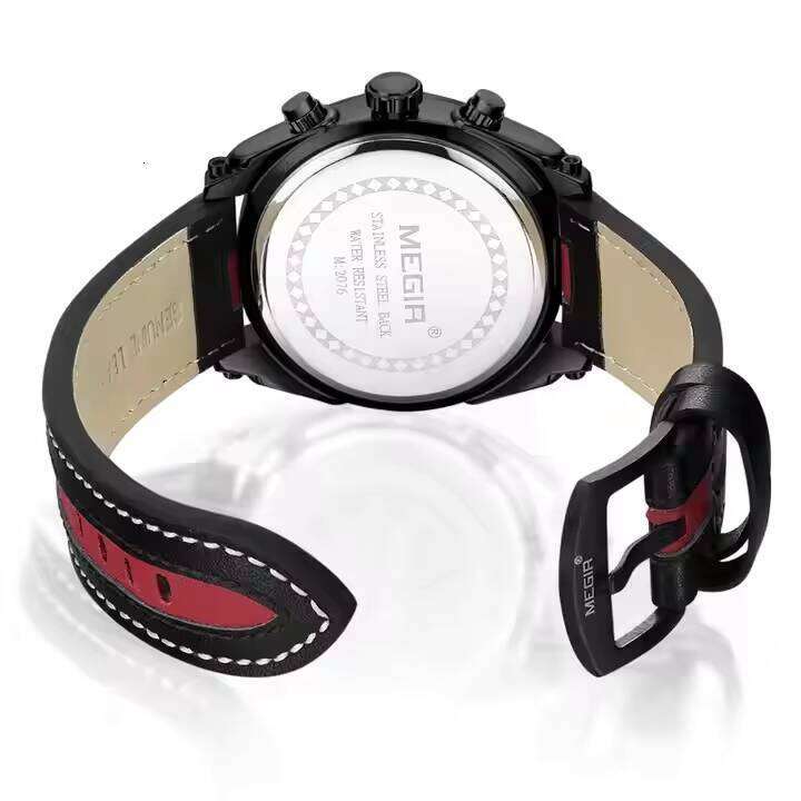 MEGIR Men's Sports Chronograph Watch - Waterproof, Luminous, Calendar, Leather Strap, Quartz Movement