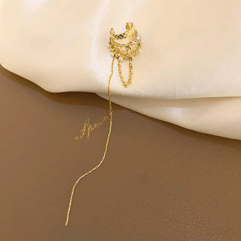 Luxury Multi-Layer Clip Earrings For Women Geometric Shiny Zircon Pearl Ear Bone No Pierced Long Chain Tassel Earring XJ250722
