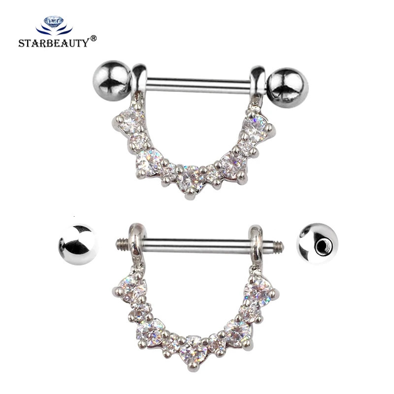 Real Stainless Steel With Zircon Stone 1.2*19mm Nipple Piercing Body Jewelry Nipple Rings 14G Silver Color Tongue Rings Balls 250722