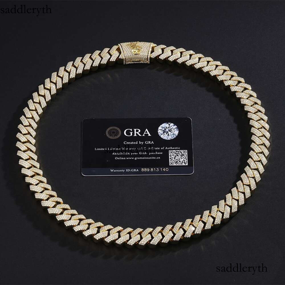 Necklace moissanite chain cuban link chainHip Hop Jewelry Custom VVS Lab Dia Mossinate Chain Men 14k Gold Vermeil