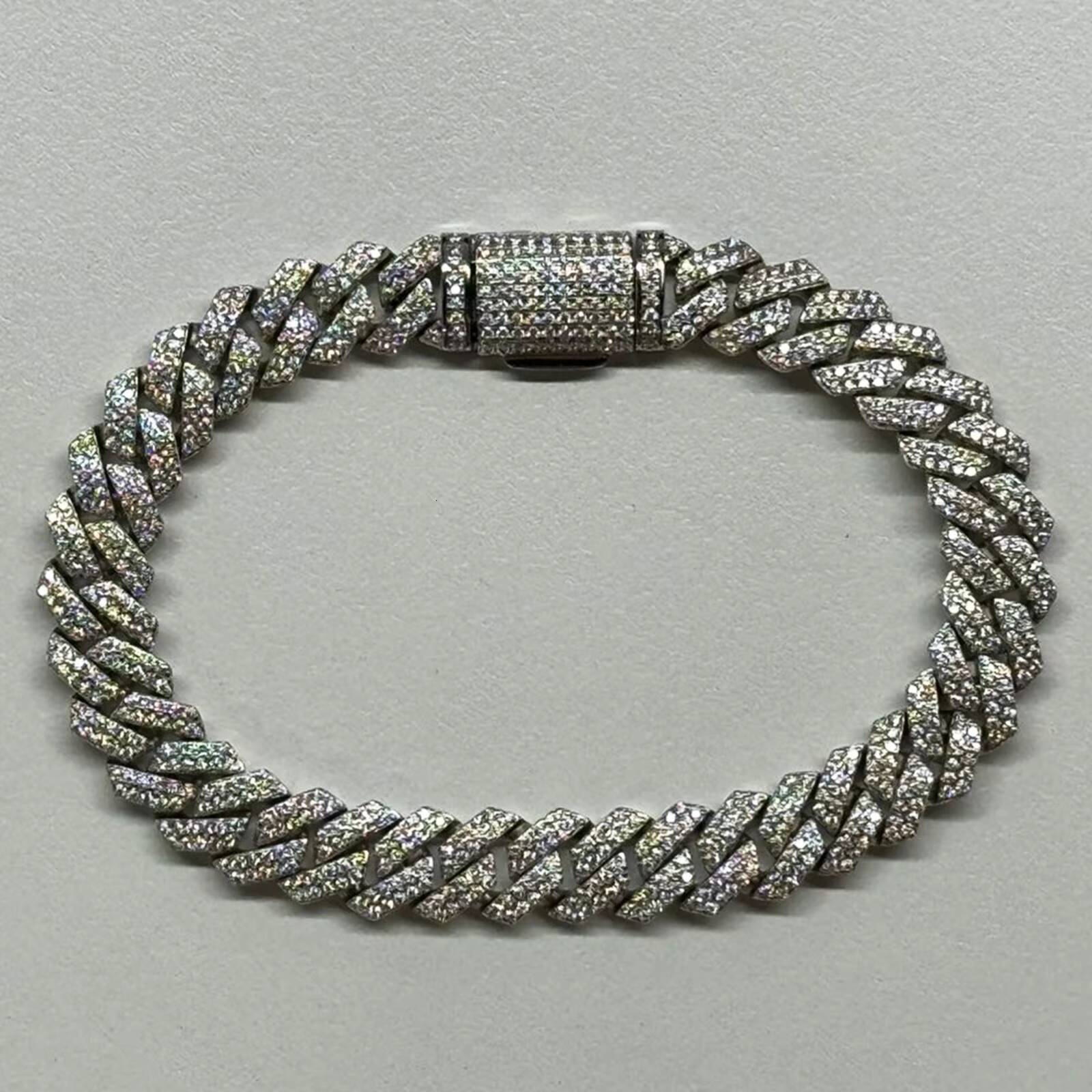 8mm White Gold 925 Sterling Silver GRA Iced Out Mossanite Jewelry VVS Moissanite Diamond Cuban Link Chain Bracelet for Men Women