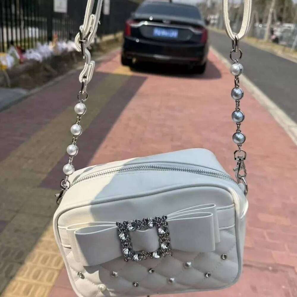 Dia Bow Pink Square For Women Mine Series Beading Pearl Y2k Messenger Hot Girls Sweet Kawaii Shoulder Crossbody Bag